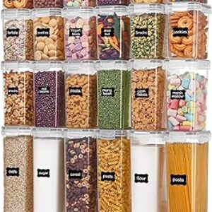 Vtopmart Airtight Food Storage Containers with Lids, 24 pcs Plastic Kitchen and Pantry Organization Canisters for Cereal, Dry Food, Flour and Sugar, BPA Free, Includes 24 Labels,Gray