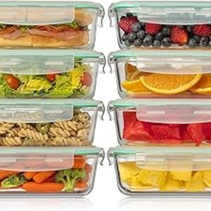 Fusion Gourmet 8 Pack 35 oz Glass Storage Containers with Lids – Airtight, Leakproof, Oven, Microwave & Freezer Safe, Stain & Odor Resistant, Reusable Meal Prep Containers (16-Piece)